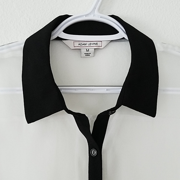 Adam Levine White Black Sheer Button Down Top - Picture 3 of 5